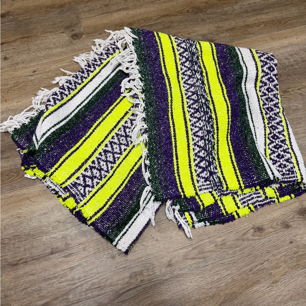 Colorful Striped Blanket with Fringe